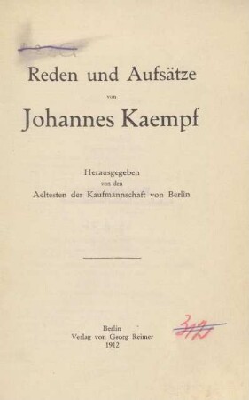 Reden und Aufsätze von Johannes Kaempf
