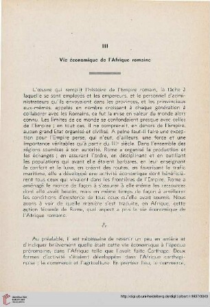 III. Vie économique de l'Afrique romaine