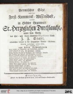 Vermischte Säze aus der Forst-Kammeral-Wissenschaft