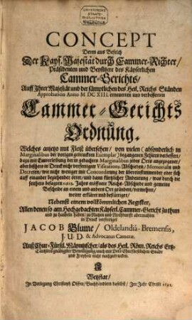 Concept der ... 1613 ... verbesserten Cammergerichts-Ordnung