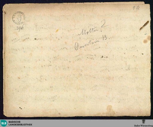 Overtures - Mus. Hs. 396 : vl (2), vla, vlc, bc; e; BrinzingMWV 3.1