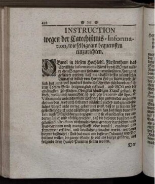 Instruction wegen der Catechismus-Information, wie selbige am bequemsten einzurichten.