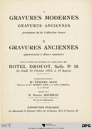 Gravures modernes, gravures anciennes provenant de la collection Jamot : 18. Février 1943