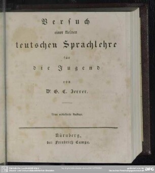 Versuch einer kleinen teutschen Sprachlehre für die Jugend