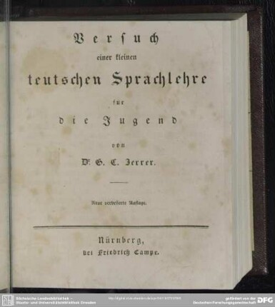 Versuch einer kleinen teutschen Sprachlehre für die Jugend