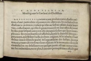 A Monseigneur, Monseigneur le Cardinal de Chastillon.