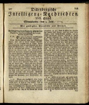 XVII. Stück. Sonnabends: den 24. Julii / 1773.