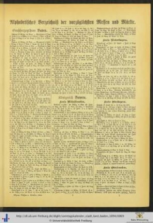 Alphabetisches Verzeichnis der vorzüglichen Messen und Märkte.