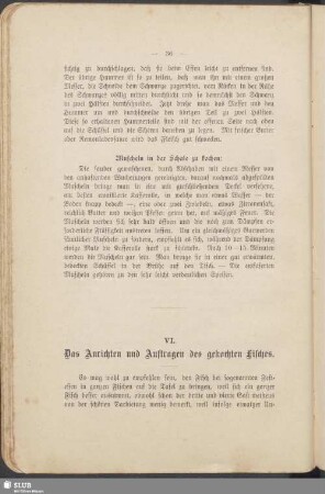 VI. Das Anrichten und Auftragen des gekochten Fisches