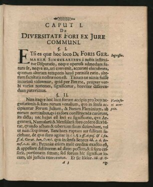 Caput I. De Diversitate Fori Ex Iure Communi.