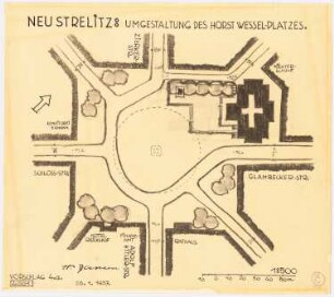 Umgestaltung des Horst-Wessel-Platzes, Neustrelitz: Lageplan 1:500, Vorschlag 4a