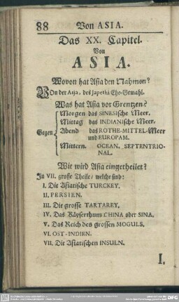 Das XX. Capitel. Von Asia