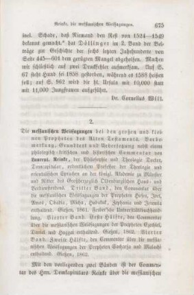 675-689 [Rezension] Reinke, Laurenz, Die messianischen Weissagungen bei den großen und kleinen Propheten des A. T.