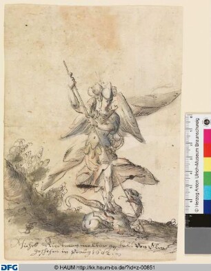 Stammbuchblatt: Der Hl. Michael auf dem Drachen stehend