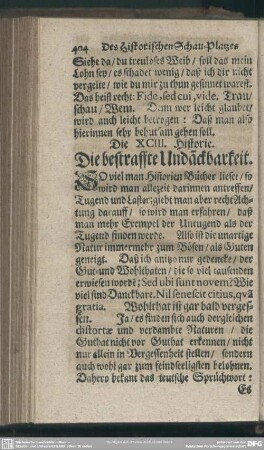 Die XCIII. Historie. Die bestraffte Unda[n]ckbarkeit