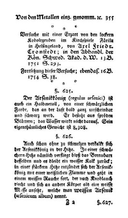 Arsenikkönig im Feuer; weisser Arsenik (§. 626-628)