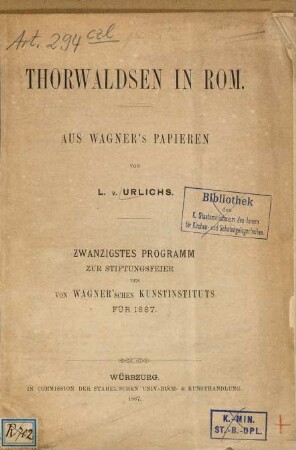 Thorwaldsen in Rom : aus Wagner's Papieren