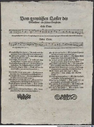 Vom grewlichen Laster des Volsauffens, ein schöner Bergkreye : Grosgünstig liebe Herrn, Grosgünstig liebe Herrn, Ich wolt euch singen gern, Wens euch nicht wolt beschwern ...
