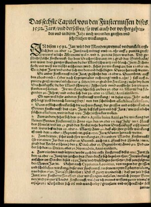 Das sechste Capitel/ von den Finsternussen dises 1592. Jars ...