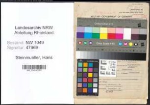Entnazifizierung Hans Steinmueller , geb. 03.09.1898 (Lehrer)