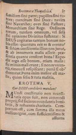Erotema V. Cur DEUS condiderit mundum?