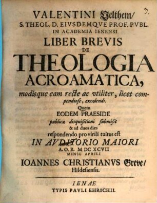 Liber brevis de theologia acroamatica