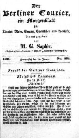 No. 884, Donnerstag den 14. Januar 1830