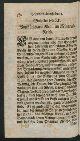 Sechstes Stück. Von flüchtigen Alcali im Mineral-Reich