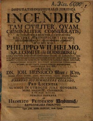 Disputatio Inauguralis Iuridica De Incendiis ...