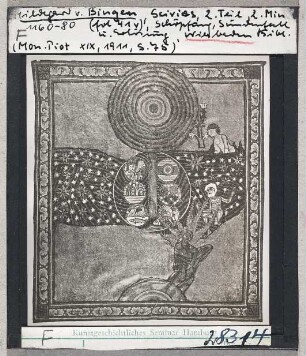 Wiesbaden, Landesbibliothek: Hildegard von Bingen, Scivias, fol. 41v, Schöpfung, Sündenfall, Erlösung