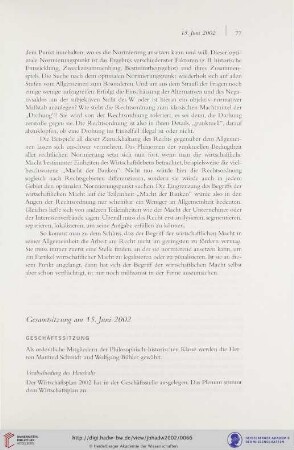Gesamtsitzung am 15. Juni 2002