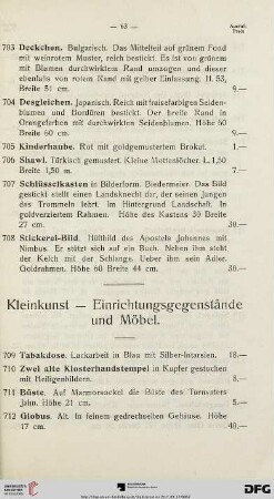 Kleinkunst. Einrichtungsgegenstände und Möbel (Nr. 709-772)