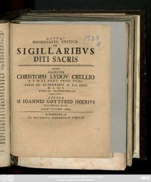 Dissertatio Critica De Sigillaribvs Diti Sacris