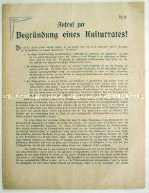 Flugschrift mit dem Aufruf zur Gründung eines Kulturrates