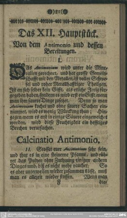 Das XII. Hauptstück. Von dem Antimonio und dessen Bereitungen