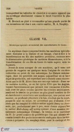 classe VII: Mécanique spéciale et matériel des manufactures de tissus