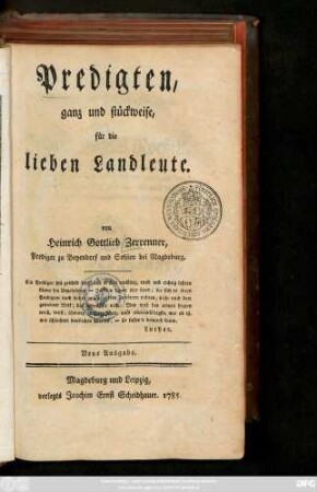 Predigten, ganz und stückweise, für die lieben Landleute