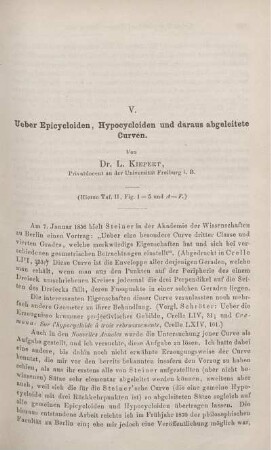 V. Ueber Epicycloiden, Hypocycloiden und daraus abgeleitete Curven.