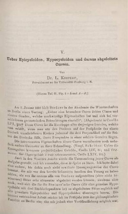 V. Ueber Epicycloiden, Hypocycloiden und daraus abgeleitete Curven.