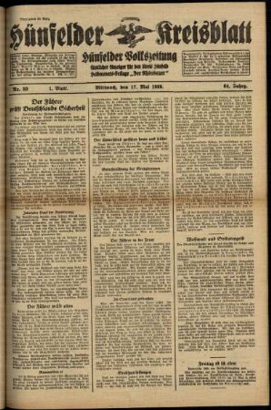 Erste Ausgabe vom Mittwoch, den 17. Mai 1939.