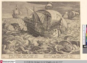 [Ein Schiff wird von Seemonstern bedroht; Ship attacked by sea monsters]