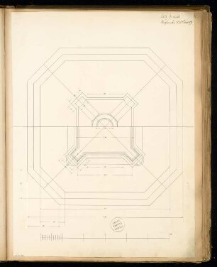 Gefallenendenkmal für den Kreis Neiße Monatskonkurrenz September 1875: Grundriss in 2 Ebenen; Maßstabsleiste