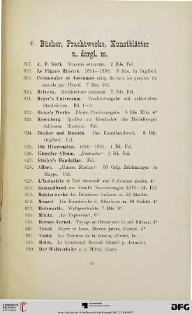 Bücher, Prachtwerke, Kunstblätter u. dergl. m. (Nr. 817-867)