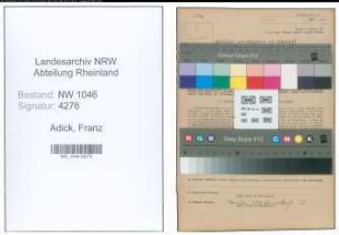 Entnazifizierung Franz Adick , geb. 13.12.1904 (Landwirt)