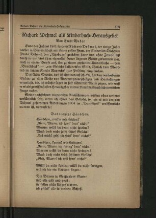 Richard Dehmel als Kinderbuch-Herausgeber