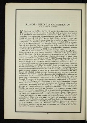 Klingenberg als Organisator
