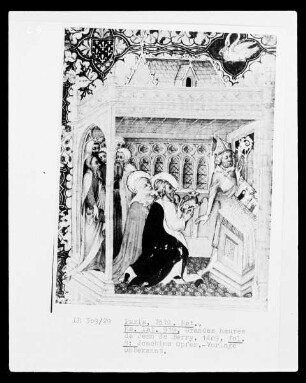 Grandes Heures des Herzogs von Berry — Textseite mit dem Opfer des Joachim, Folio 8 recto — Kleinbild, 8-zeilig: Opfer des Joachim, Folio 8 recto