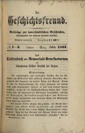 Der Geschichtsfreund : Beitr. zur vaterländ. Geschichte. 2. 1867