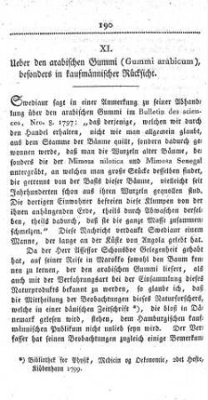XI. Ueber den arabischen Gummi (Gummi arabicum), besonders in kaufmännischer Rücksicht.
