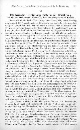 231-250, Das badische Irrenfürsorgegesetz in der Bewährung